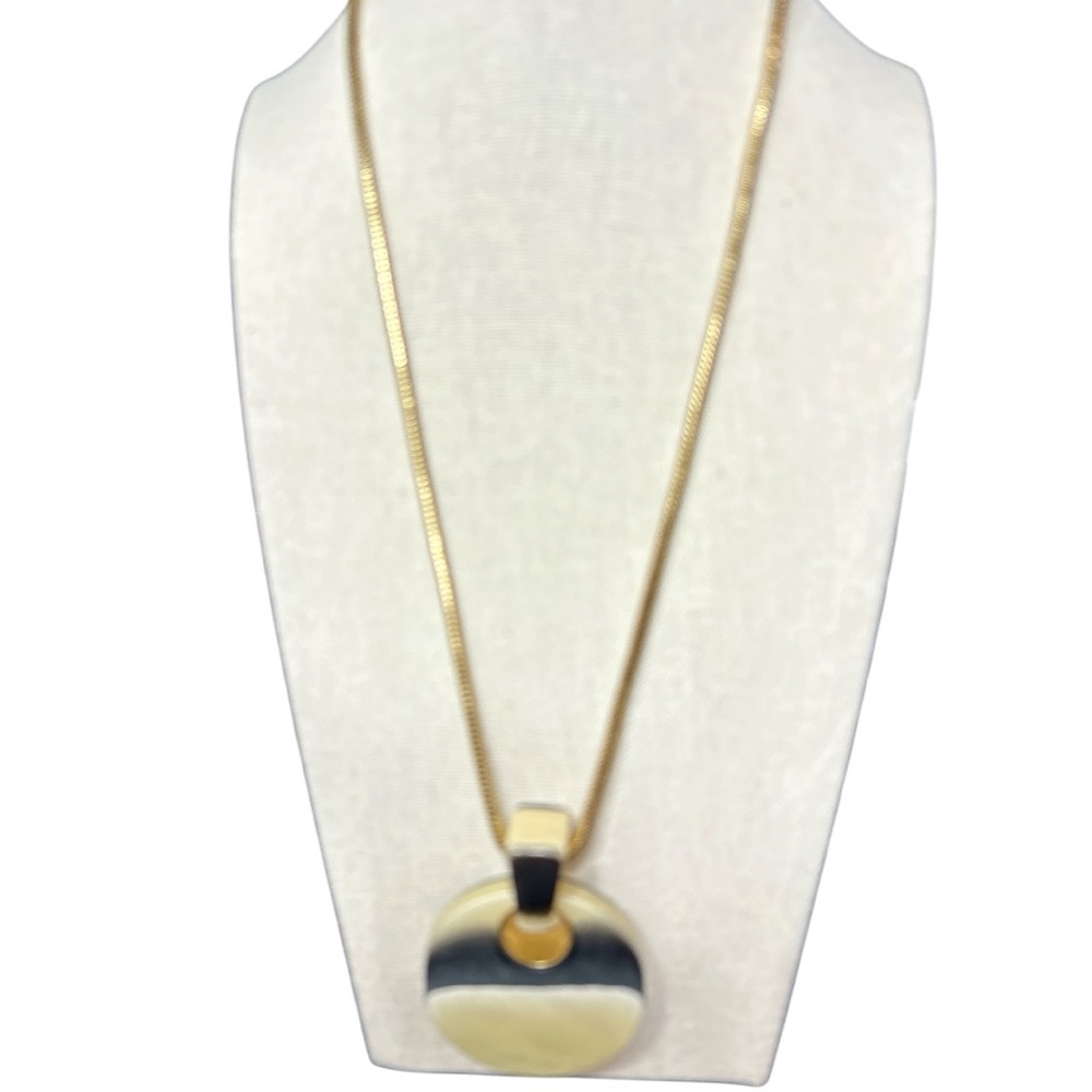 Chico’s Gold Tone Pendant Necklace with Black and Cream Enamel